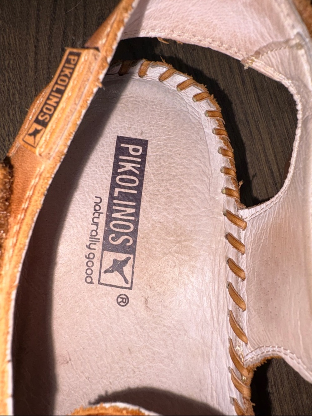 PIKOLINOS Tan Leather Slingback Sandals with Woven Medallion. Size 40 - Picture 4 of 7